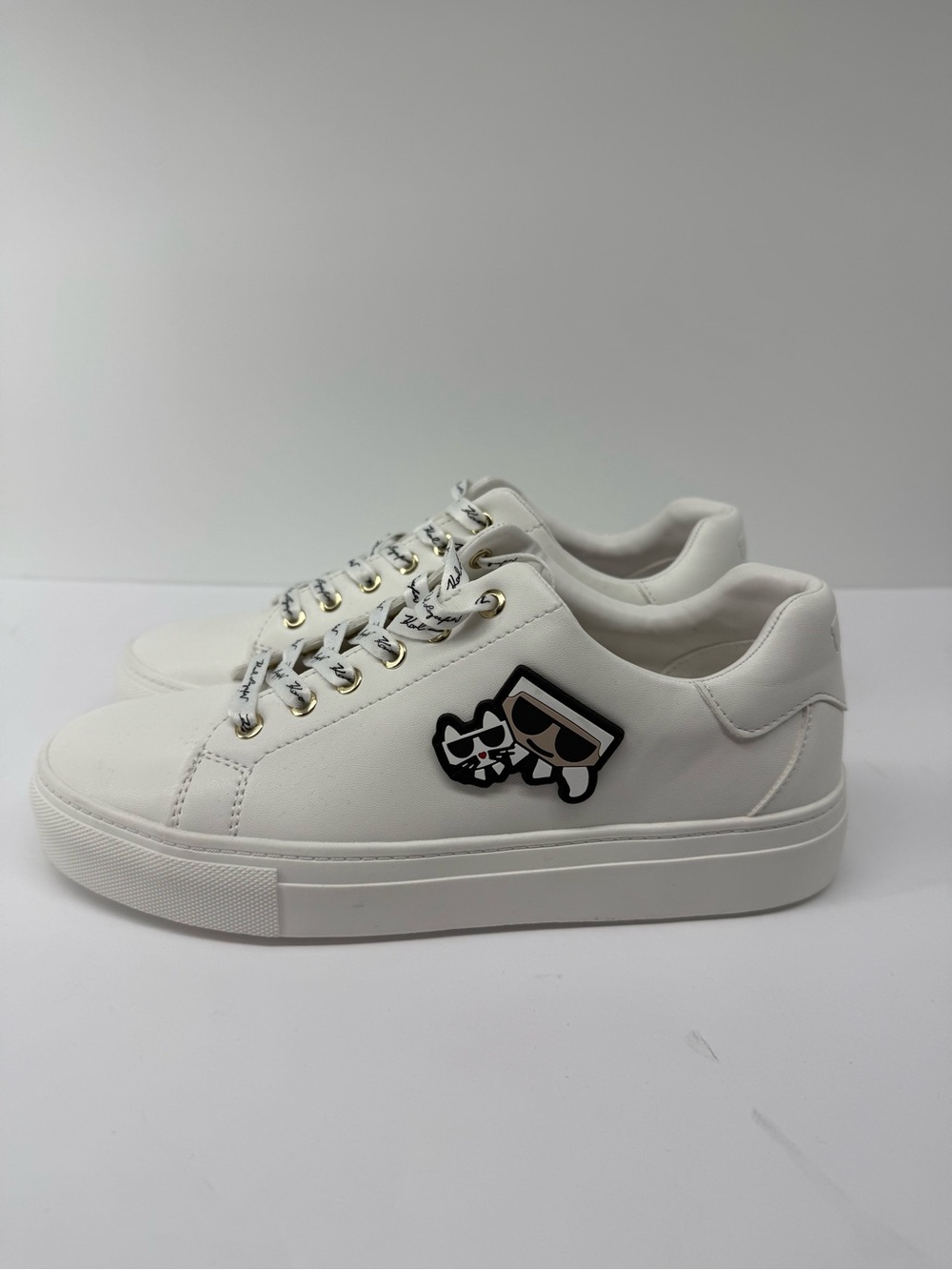 Karl Lagerfeld White Low-Top Sneakers with Cartoon Patch